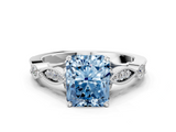 White gold Fancy Blue Radiant  Cut Diamond with Milgrain Marquise and Bezel Accents on a Solitaire Band with Prong Setting_248