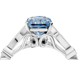 White gold Fancy Blue Radiant  Cut Diamond with Milgrain Marquise and Bezel Accents on a Solitaire Band with Prong Setting_251
