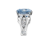 White gold Fancy Blue Radiant  Cut Diamond with Milgrain Marquise and Bezel Accents on a Solitaire Band with Prong Setting_253