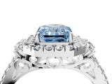 White gold Fancy Blue Radiant  Cut Double Halo Diamond Engagement Ring with Pave Band and Four-Prong Setting_113