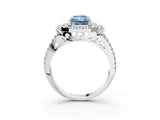 White gold Fancy Blue Radiant  Cut Double Halo Diamond Engagement Ring with Pave Band and Four-Prong Setting_114
