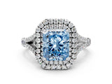 White gold Fancy Blue Radiant  Cut Double Halo Split Shank Diamond Ring with Prong Setting_49