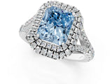 White gold Fancy Blue Radiant  Cut Double Halo Split Shank Diamond Ring with Prong Setting_50