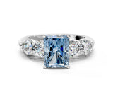 White gold Fancy Blue Radiant  Cut Five-Stone Prong Set Diamond Ring with Classic Band_32