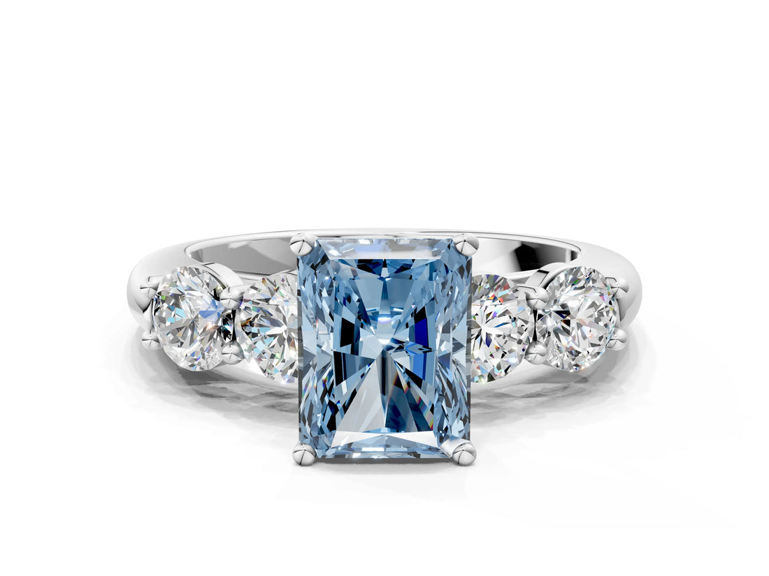 White gold Fancy Blue Radiant  Cut Five-Stone Prong Set Diamond Ring with Classic Band_32