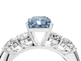 White gold Fancy Blue Radiant  Cut Five-Stone Prong Set Diamond Ring with Classic Band_36