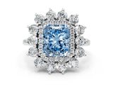 White gold Fancy Blue Radiant Cut Halo Cluster Diamond Ring with Pave Band and Four-Prong Setting_12