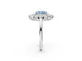 White gold Fancy Blue Radiant Cut Halo Cluster Diamond Ring with Pave Band and Four-Prong Setting_14