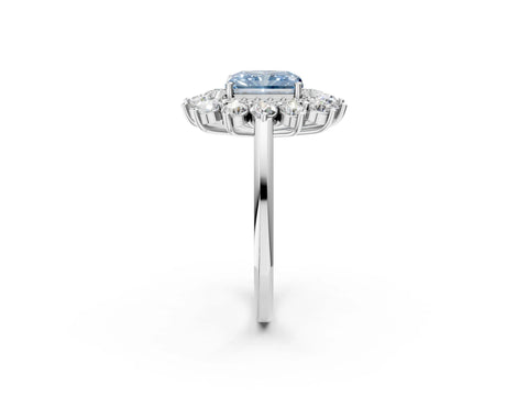 White gold Fancy Blue Radiant Cut Halo Cluster Diamond Ring with Pave Band and Four-Prong Setting_14