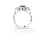 White gold Fancy Blue Radiant Cut Halo Cluster Diamond Ring with Pave Band and Four-Prong Setting_15