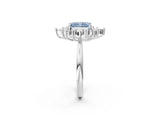 White gold Fancy Blue Radiant Cut Halo Diamond Cluster Ring with Marquise and Round Stones on a White Gold Band with Prong Setting_2