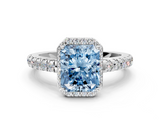 White gold Fancy Blue Radiant  Cut Halo Diamond Engagement Ring with Pave Band and Four-Prong Setting_29