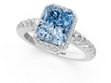 White gold Fancy Blue Radiant  Cut Halo Diamond Engagement Ring with Pave Band and Four-Prong Setting_29