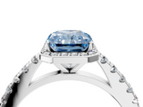 White gold Fancy Blue Radiant  Cut Halo Diamond Engagement Ring with Pave Band and Four-Prong Setting_32