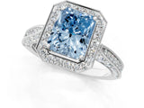 White gold Fancy Blue Radiant Cut Halo Diamond Engagement Ring with Split Shank Band and Four-Prong Setting_13