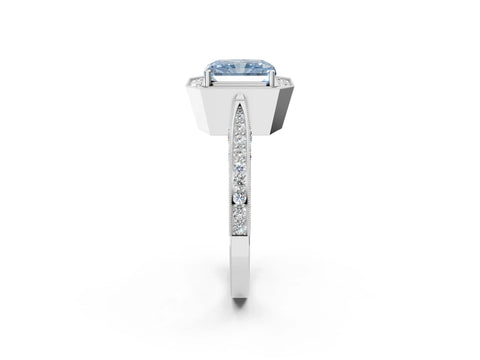 White gold Fancy Blue Radiant Cut Halo Diamond Engagement Ring with Split Shank Band and Four-Prong Setting_14