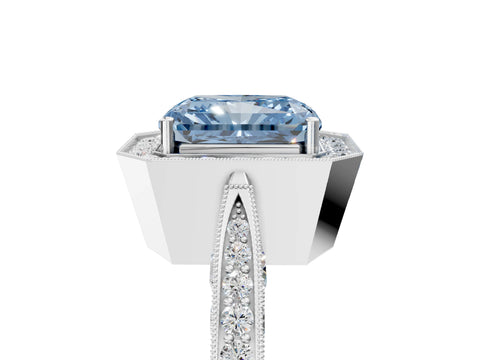 White gold Fancy Blue Radiant Cut Halo Diamond Engagement Ring with Split Shank Band and Four-Prong Setting_17