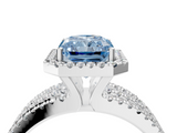 White gold Fancy Blue Radiant  Cut Halo Diamond Engagement Ring with Split Shank and Four-Prong Setting_24