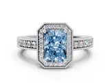 White gold Fancy Blue Radiant  Cut Halo Diamond Pave Band Ring with Four-Prong Setting_54