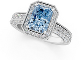 White gold Fancy Blue Radiant  Cut Halo Diamond Pave Band Ring with Four-Prong Setting_55