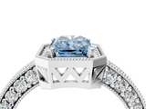 White gold Fancy Blue Radiant  Cut Halo Diamond Pave Band Ring with Four-Prong Setting_58