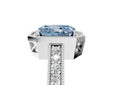 White gold Fancy Blue Radiant  Cut Halo Diamond Pave Band Ring with Four-Prong Setting_59