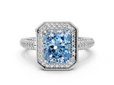 White gold Fancy Blue Radiant  Cut Halo Diamond Pave Band with Four-Prong Setting_37