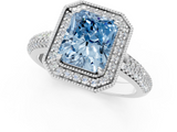 White gold Fancy Blue Radiant  Cut Halo Diamond Pave Band with Four-Prong Setting_38