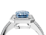 White gold Fancy Blue Radiant  Cut Halo Diamond Pave Band with Four-Prong Setting_41