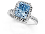 White gold Fancy Blue Radiant Cut Halo Diamond Pave Band with Prong Setting_1