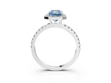 White gold Fancy Blue Radiant Cut Halo Diamond Pave Band with Prong Setting_3