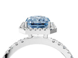 White gold Fancy Blue Radiant Cut Halo Diamond Pave Band with Prong Setting_4