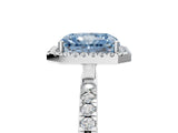 White gold Fancy Blue Radiant Cut Halo Diamond Pave Band with Prong Setting_5