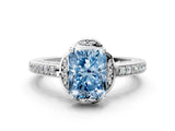 White gold Fancy Blue Radiant  Cut Halo Diamond Ring with Channel Set Band and Four-Prong Setting_32