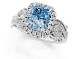 White gold Fancy Blue Radiant Cut Halo Diamond Ring with Milgrain and Bezel Accents on a Split Shank Band_13