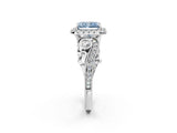 White gold Fancy Blue Radiant Cut Halo Diamond Ring with Milgrain and Bezel Accents on a Split Shank Band_15