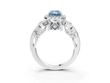 White gold Fancy Blue Radiant Cut Halo Diamond Ring with Milgrain and Bezel Accents on a Split Shank Band_15