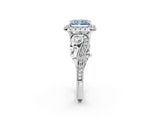White gold Fancy Blue Radiant Cut Halo Diamond Ring with Milgrain and Bezel Accents on a Split Shank Band_26