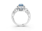 White gold Fancy Blue Radiant Cut Halo Diamond Ring with Milgrain and Bezel Accents on a Split Shank Band_27