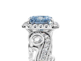 White gold Fancy Blue Radiant Cut Halo Diamond Ring with Milgrain and Bezel Accents on a Split Shank Band_29