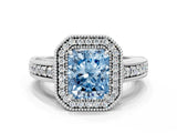 White gold Fancy Blue Radiant  Cut Halo Diamond Ring with Pavé Band and Four-Prong Setting_51