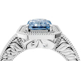 White gold Fancy Blue Radiant  Cut Halo Diamond Ring with Pavé Band and Four-Prong Setting_55