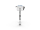 White gold Fancy Blue Radiant  Cut Halo Diamond Ring with Pavé Band and Milgrain Prong Setting_34