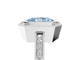 White gold Fancy Blue Radiant  Cut Halo Diamond Ring with Pavé Band and Milgrain Prong Setting_37