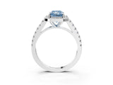 White gold Fancy Blue Radiant Cut Halo Diamond Ring with Pavé Band and Three-Prong Setting_15
