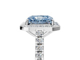 White gold Fancy Blue Radiant Cut Halo Diamond Ring with Pavé Band and Three-Prong Setting_17