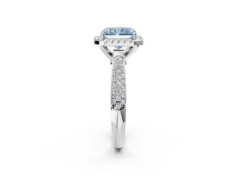 White gold Fancy Blue Radiant Cut Halo Diamond Ring with Pavé Band_2