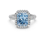White gold Fancy Blue Radiant Cut Halo Diamond Ring with Pavé Band_36