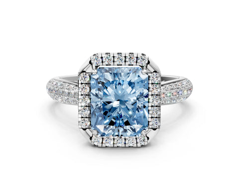 White gold Fancy Blue Radiant Cut Halo Diamond Ring with Pavé Band_36