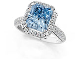White gold Fancy Blue Radiant Cut Halo Diamond Ring with Pavé Band_37
